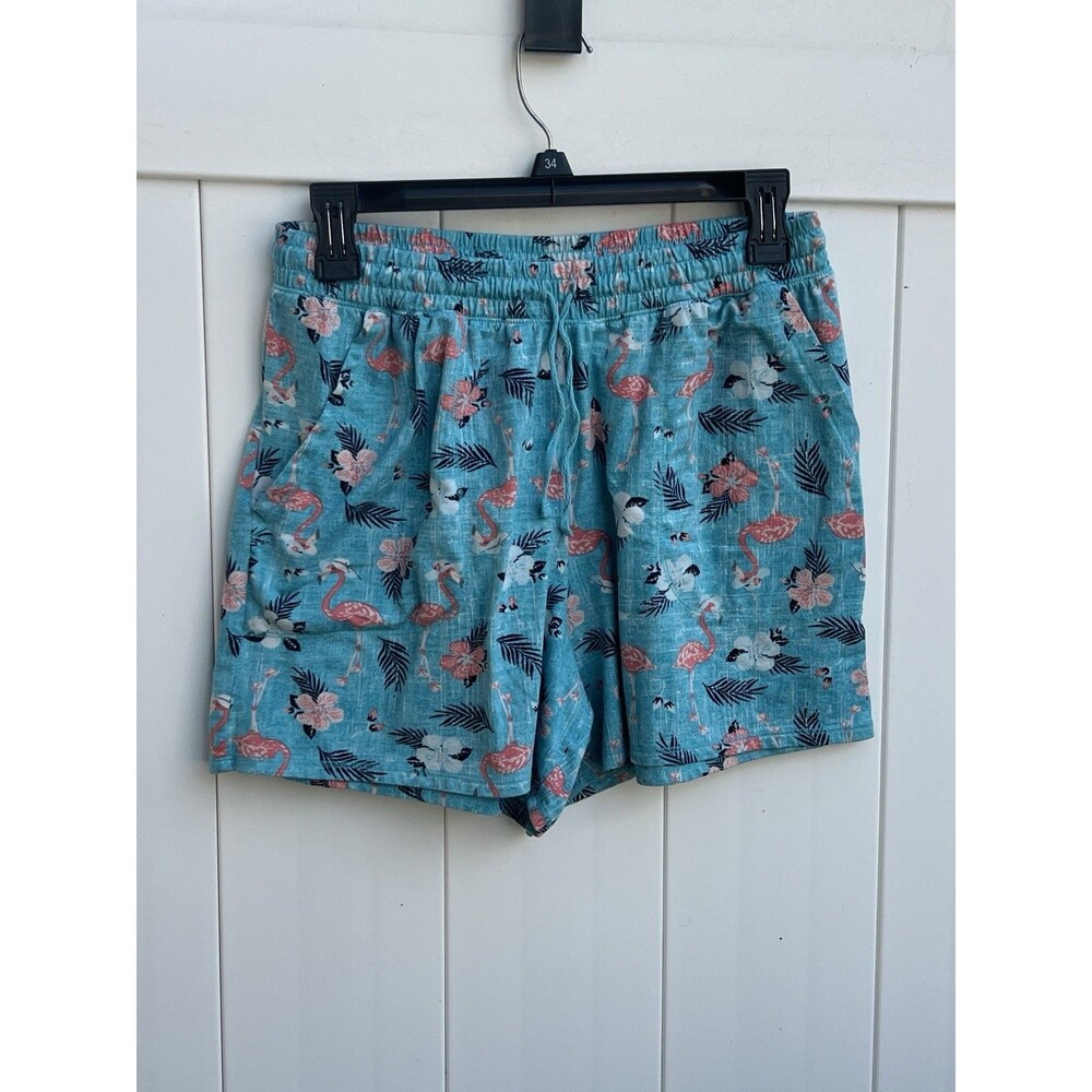 Croft & Barrow Intimates Shorts Womens Medium Blue Elastic Waist Flamingos